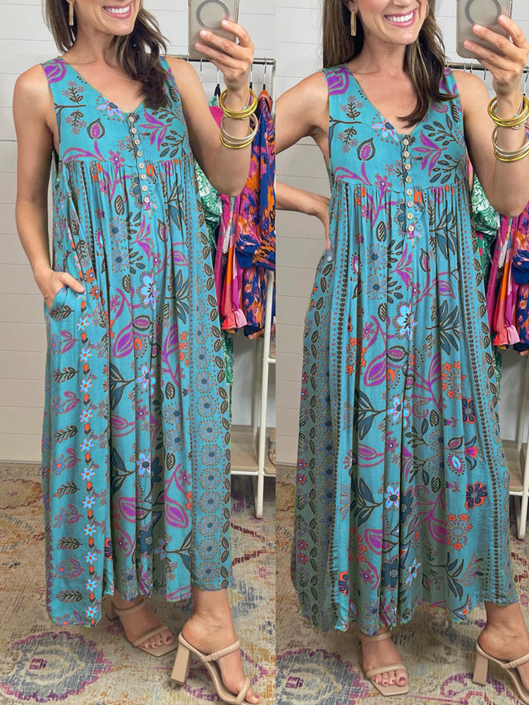 🔥Letzter Tag Verkauf 49%🔥Vintage Blumendruck Lockerer ärmelloser Jumpsuit