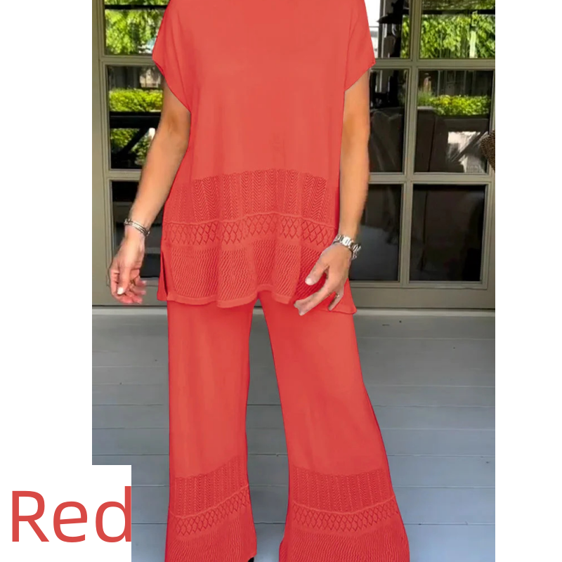 🎀49% Rabatt 🎀Zweiteiliges Set aus kurzärmeligem Oberteil und Hose für Frauen in Uni-Farbe