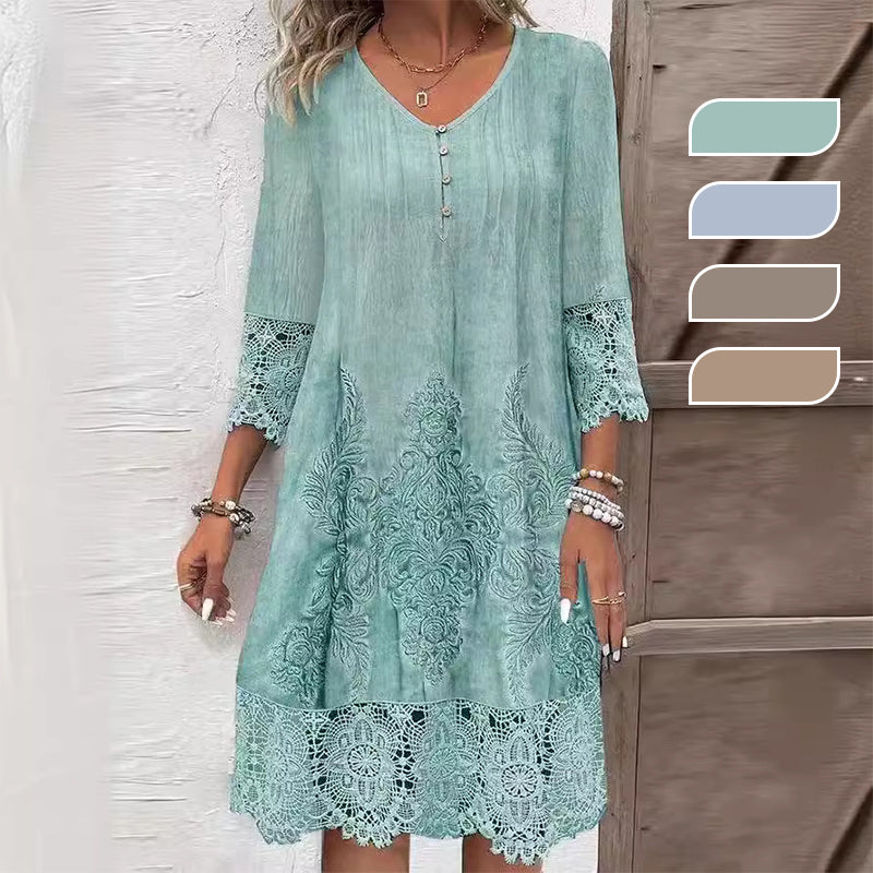 Johanna | Spitzen-Patchwork-Kleid mit Rundhals & langen Ärmeln
