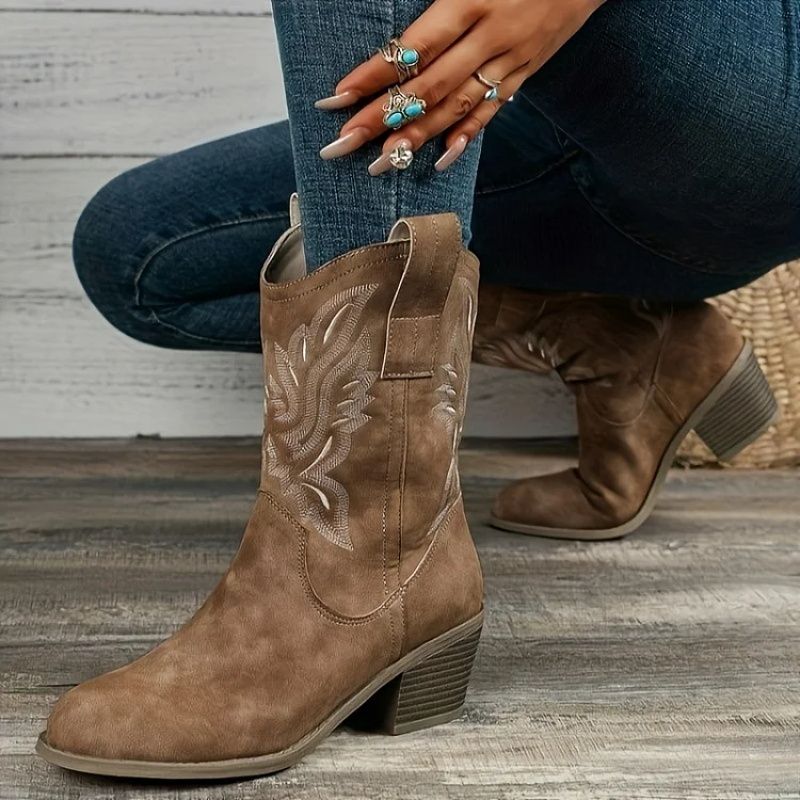 Bequeme Vintage-Stiefel mit klobigem Absatz für Damen