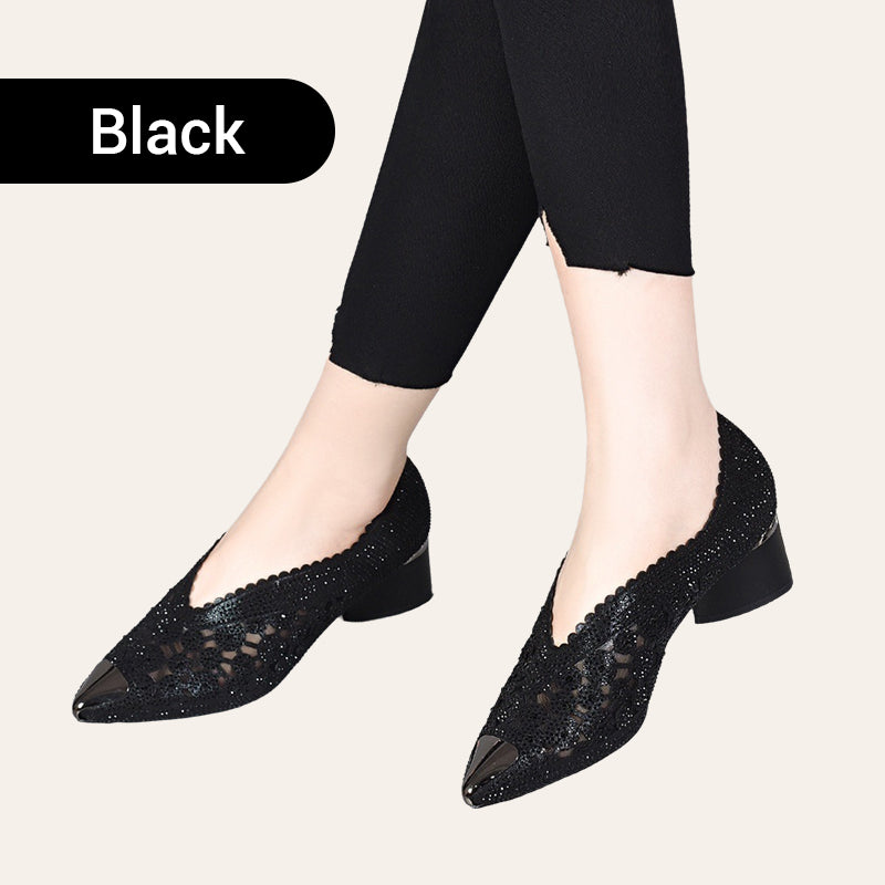 🔥Zeitlich begrenzter Rabatt👡Slipper aus Mesh mit Kristallen und dickem Absatz