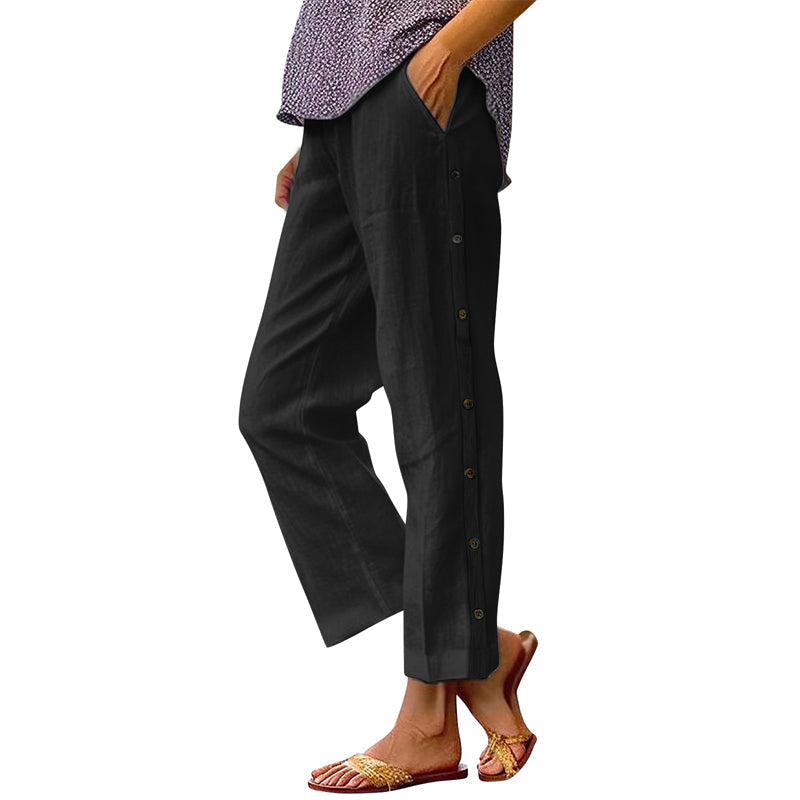 Lässige, einfarbige, locker sitzende Cropped-Hose mit seitlichen Knöpfen