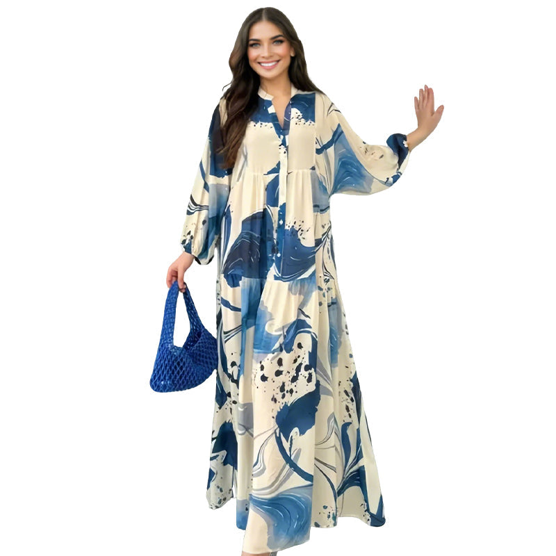🌸💃 Maxi-Blumenkleid für Damen mit V-Ausschnitt