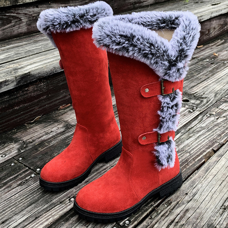 Damen Schneestiefel in mittlerer Wadenhöhe mit dicker Kunstplüsch-Fütterung