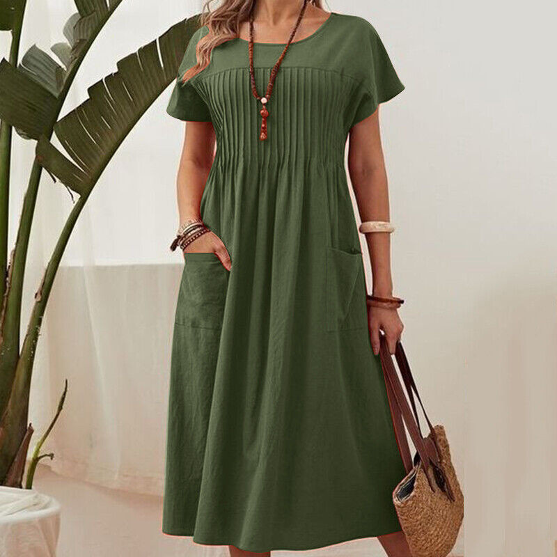 💎 -60% AUF DAS FALTENKLEID! 💎 Kurzarm, Mit Taschen & Aus Leichter Baumwoll-Leinen-Mischung – Perfekt für den Sommer