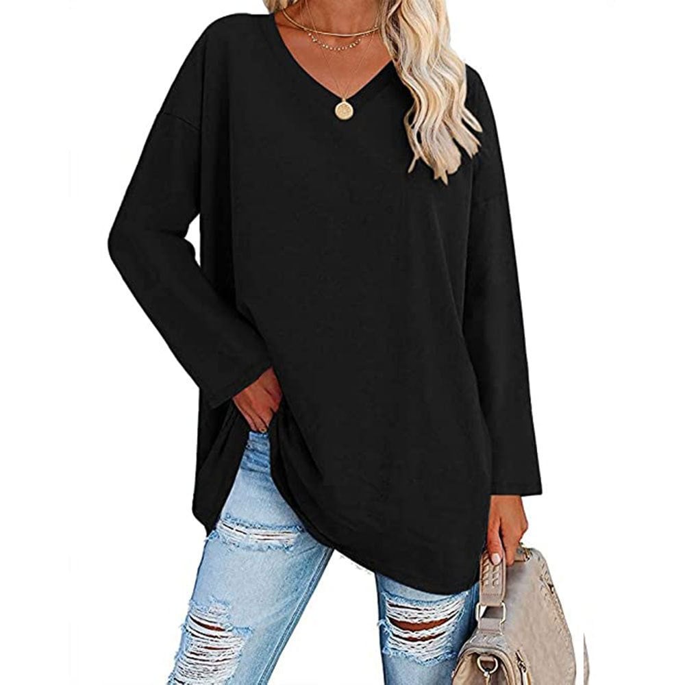 💋Damen lose Langarmmode V-Ausschnitt Stricktop