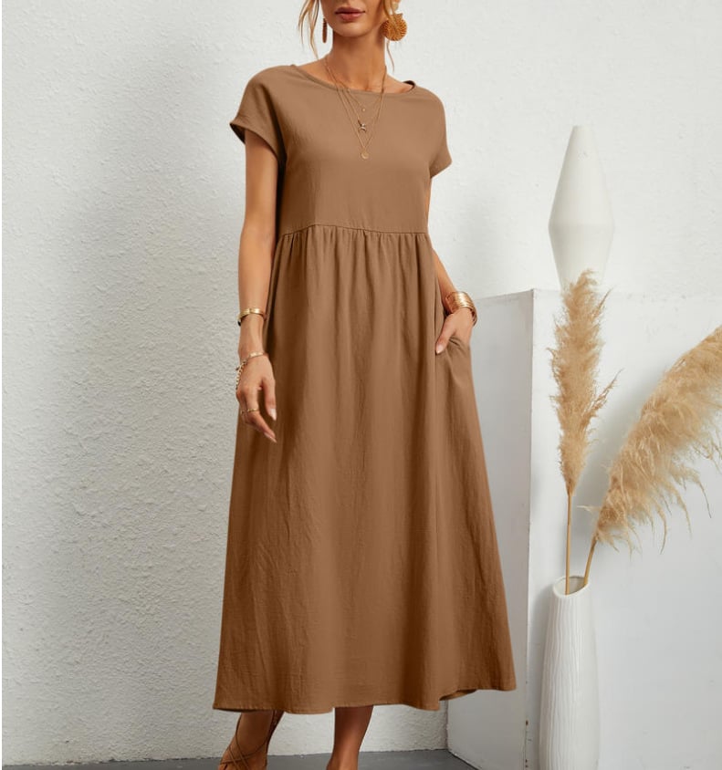 🔥Baumwollkleid mit Rundhalsausschnitt für Frauen