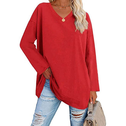 💋Damen lose Langarmmode V-Ausschnitt Stricktop