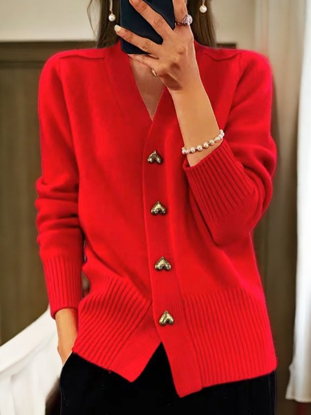 Damen-Cardigan aus einfarbiger Wolle mit Knöpfen für den Winter