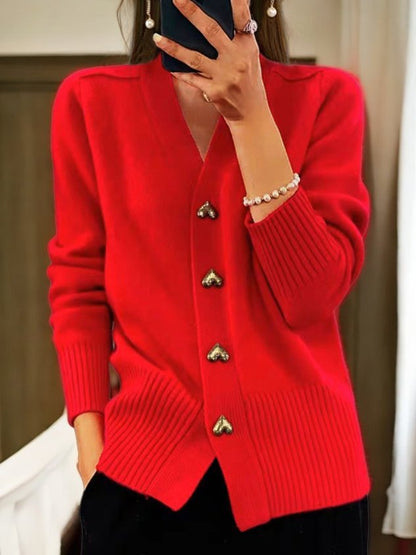 Damen-Cardigan aus einfarbiger Wolle mit Knöpfen für den Winter