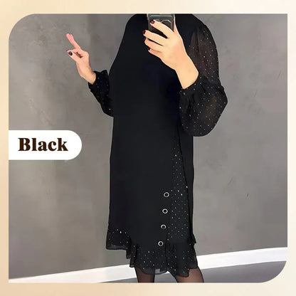 🔥Solange der Vorrat reicht 40 % Rabatt!🎉Damenkleid mit Rundhalsausschnitt und einfarbigem Strass