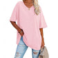 2024 Neues Frauen V-Ausschnitt Lose Passform Kurzarm T-Shirt