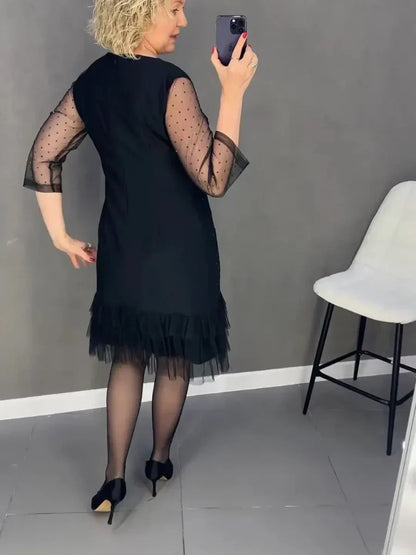 🔥Solange der Vorrat reicht 40 % Rabatt!🎉Damenkleid mit Rundhalsausschnitt und einfarbigem Strass