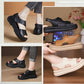 Damen-Retro-Sandalen mit dicker Sohle und Klettverschluss-Hergestellt aus hochwertigem Schweinsleder der ersten Schicht