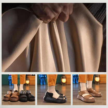 Damen-Retro-Sandalen mit dicker Sohle und Klettverschluss-Hergestellt aus hochwertigem Schweinsleder der ersten Schicht