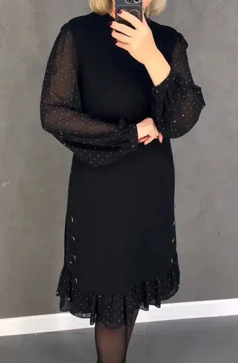 🔥Solange der Vorrat reicht 40 % Rabatt!🎉Damenkleid mit Rundhalsausschnitt und einfarbigem Strass