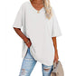 2024 Neues Frauen V-Ausschnitt Lose Passform Kurzarm T-Shirt
