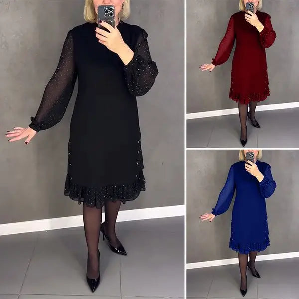 🔥Solange der Vorrat reicht 40 % Rabatt!🎉Damenkleid mit Rundhalsausschnitt und einfarbigem Strass