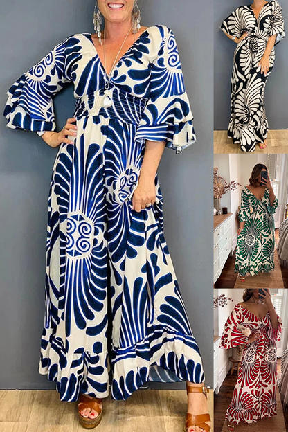 🔥50% Rabatt im Sonderangebot🔥Vintage-Jumpsuit mit Blumenmuster und Rüschenärmeln