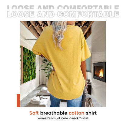 2024 Neues Frauen V-Ausschnitt Lose Passform Kurzarm T-Shirt