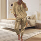 2-teiliges Damen-Set: Devil's Eye Goldfolien-Oberteil und Pailletten-Hosen-Set