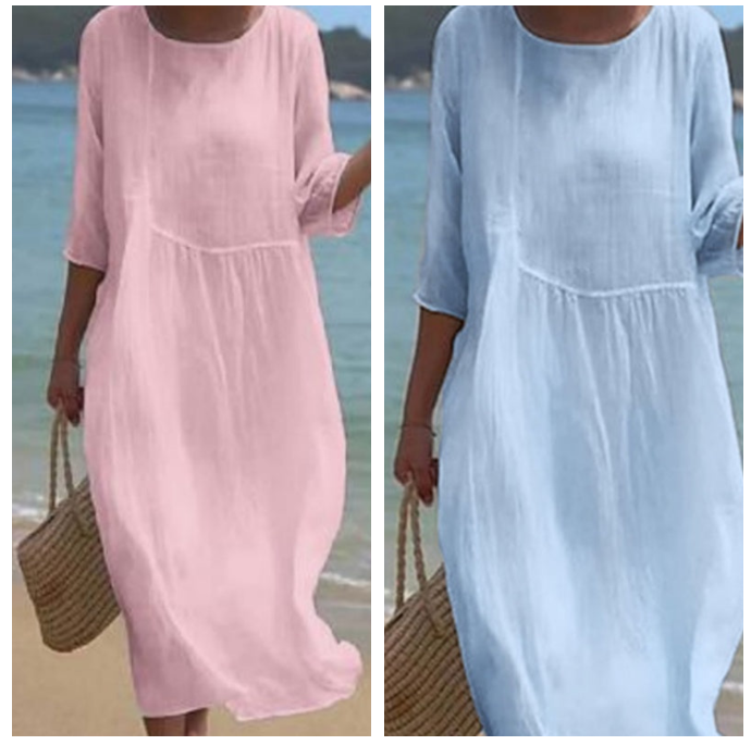 Langes Kleid aus Baumwolle und Leinen für Frauen