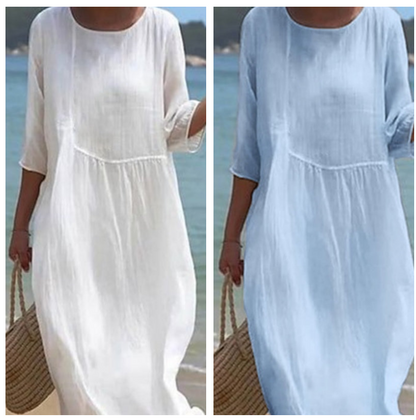Langes Kleid aus Baumwolle und Leinen für Frauen
