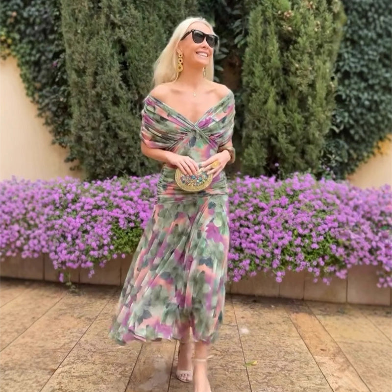 🌸Neuerscheinung 50% RABATT 💖Damen Trägerlos-Kleid mit V-Ausschnitt und Druck