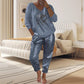 2-teiliges Damen-Set: Devil's Eye Goldfolien-Oberteil und Pailletten-Hosen-Set