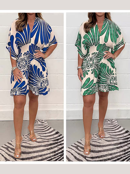 🔥 Neue Bestseller🔥Lässiger, kurzer Jumpsuit mit Pflanzenprint für Damen