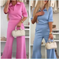 2-teiliges Set aus einfarbigem Reversoberteil und Hose mit weitem Bein