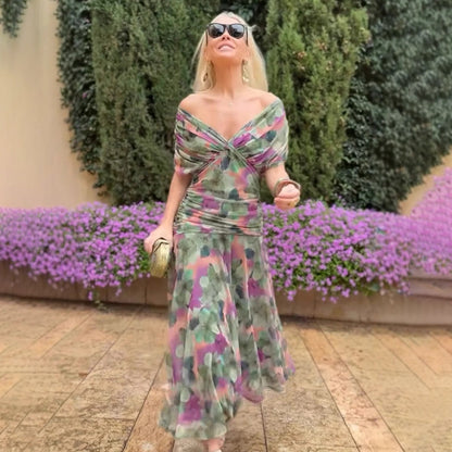 🌸Neuerscheinung 50% RABATT 💖Damen Trägerlos-Kleid mit V-Ausschnitt und Druck