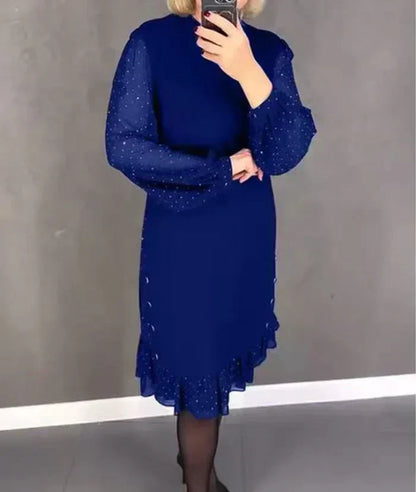 🔥Solange der Vorrat reicht 40 % Rabatt!🎉Damenkleid mit Rundhalsausschnitt und einfarbigem Strass