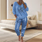 2-teiliges Damen-Set: Devil's Eye Goldfolien-Oberteil und Pailletten-Hosen-Set