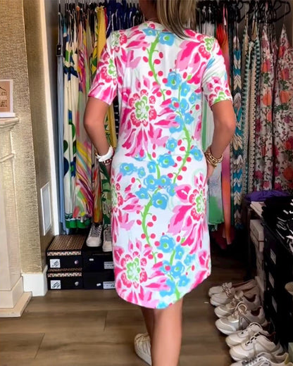 🔥Last Day Promotion 49% OFF -💃 Kurzärmeliges Kleid mit Blumendruck
