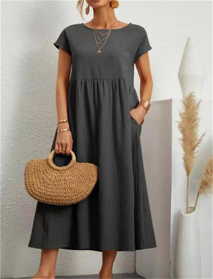 🔥Baumwollkleid mit Rundhalsausschnitt für Frauen