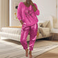 2-teiliges Damen-Set: Devil's Eye Goldfolien-Oberteil und Pailletten-Hosen-Set