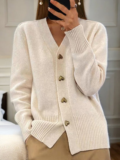 Damen-Cardigan aus einfarbiger Wolle mit Knöpfen für den Winter