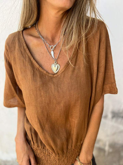 🔥Sommer-Hot-Sale 49% Rabatt🔥Bequemes tailliertes T-Shirt mit V-Ausschnitt