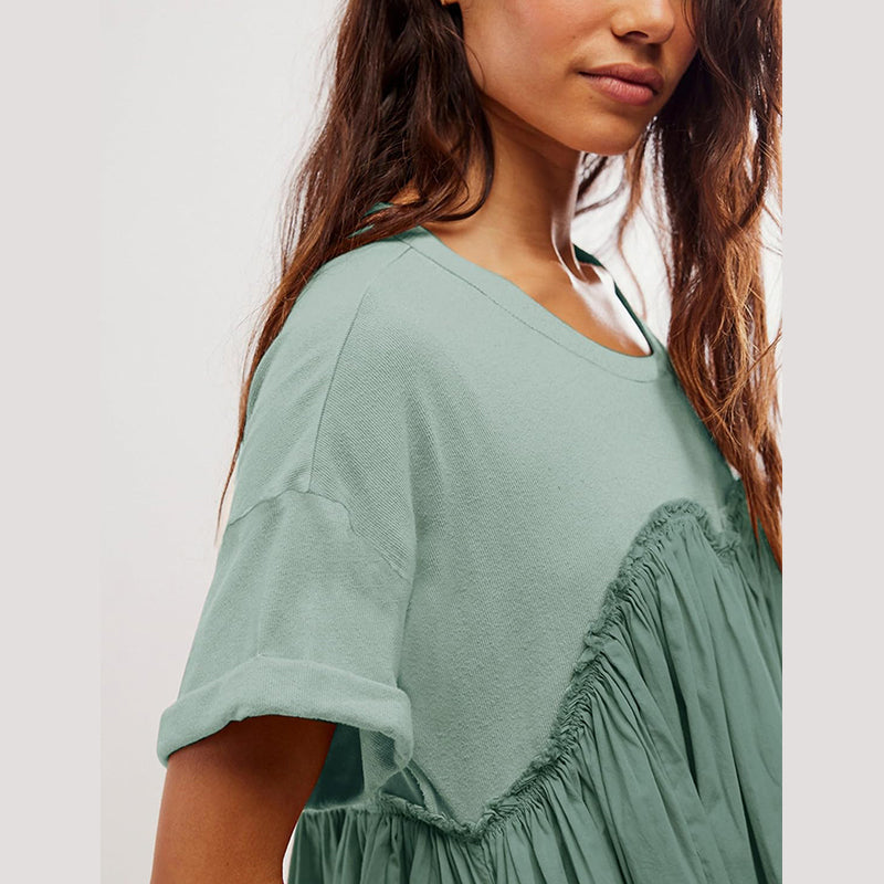 🔥Damen Sommer Plissee Babydoll Kleid mit Taschen