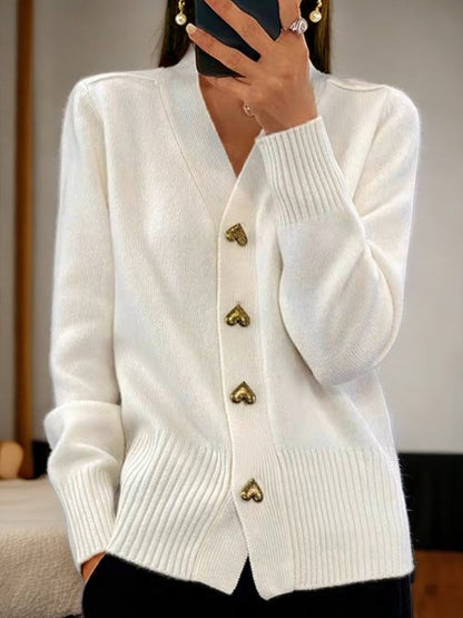 Damen-Cardigan aus einfarbiger Wolle mit Knöpfen für den Winter