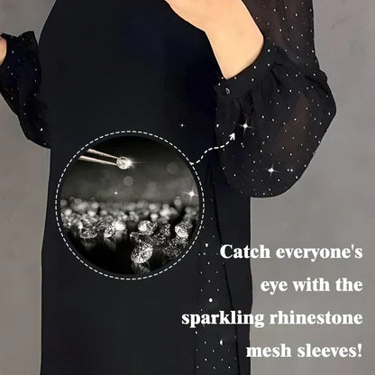 🔥Solange der Vorrat reicht 40 % Rabatt!🎉Damenkleid mit Rundhalsausschnitt und einfarbigem Strass