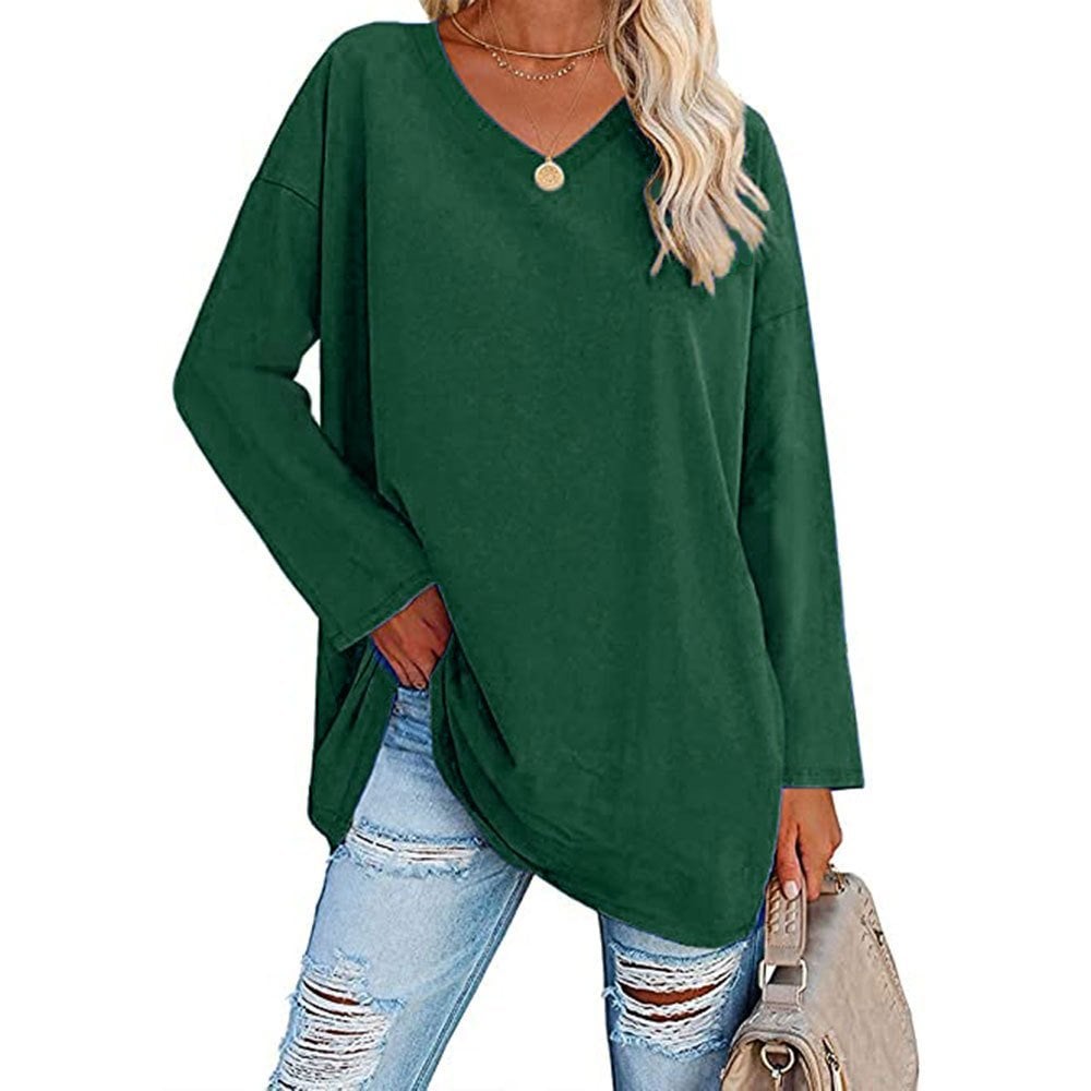 💋Damen lose Langarmmode V-Ausschnitt Stricktop