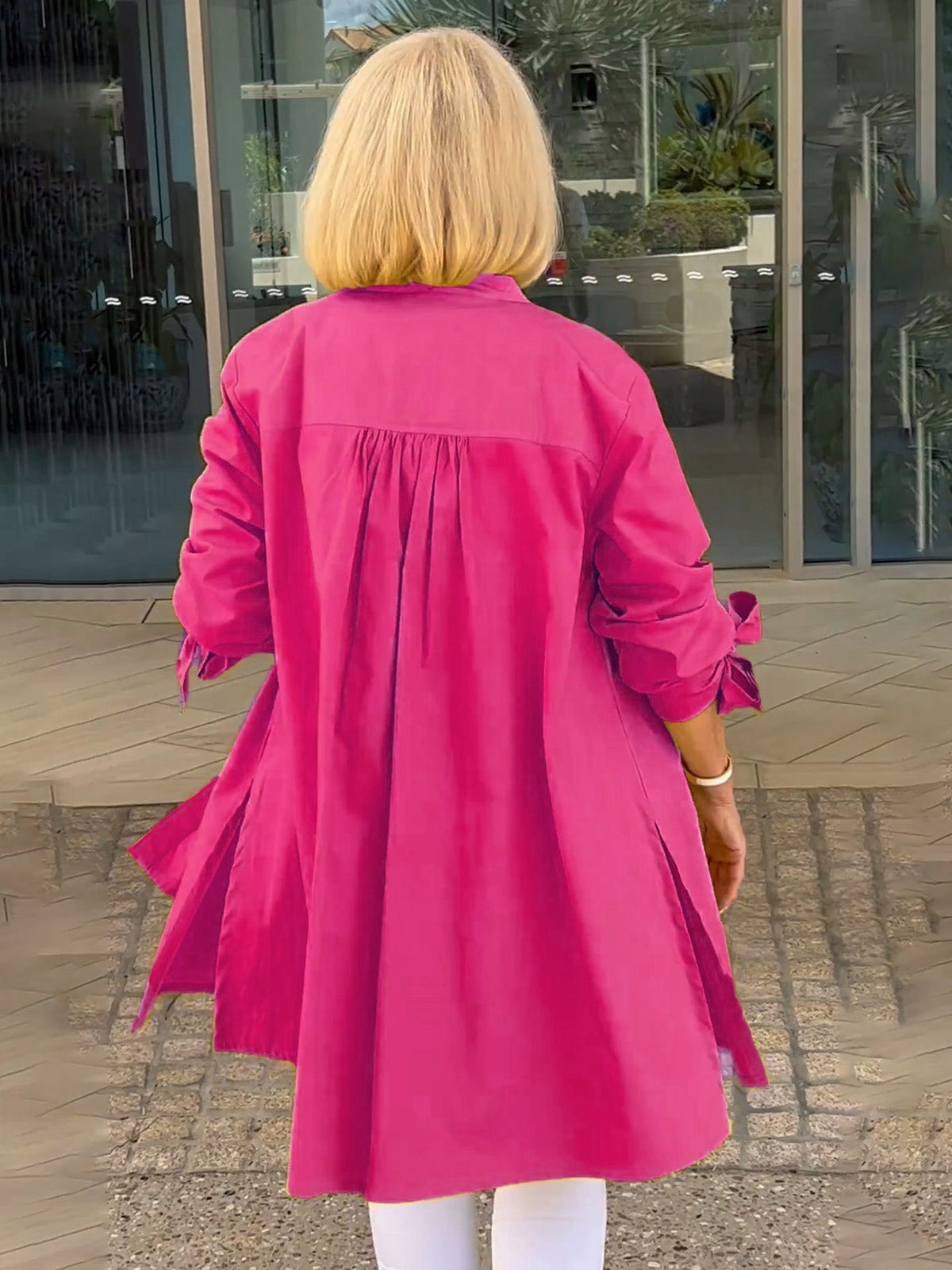 🎀Lange Baumwollhemdjacken in Unifarbe für Damen