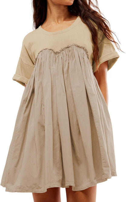 🔥Damen Sommer Plissee Babydoll Kleid mit Taschen