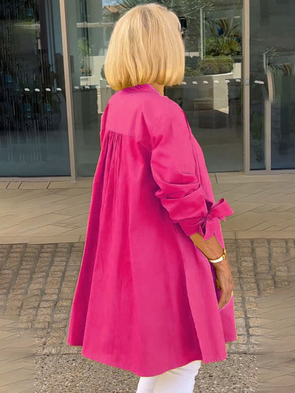 🎀Lange Baumwollhemdjacken in Unifarbe für Damen