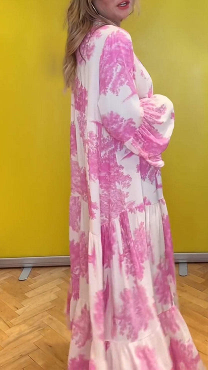 💃49% Rabatt👗Langes Sommerkleid mit V-Ausschnitt mit Waldmuster für Frauen