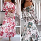 🌷50% RABATT❤️‍🔥Zweiteiliges Set mit Blumenmuster: Off-Shoulder-Bluse & Maxirock