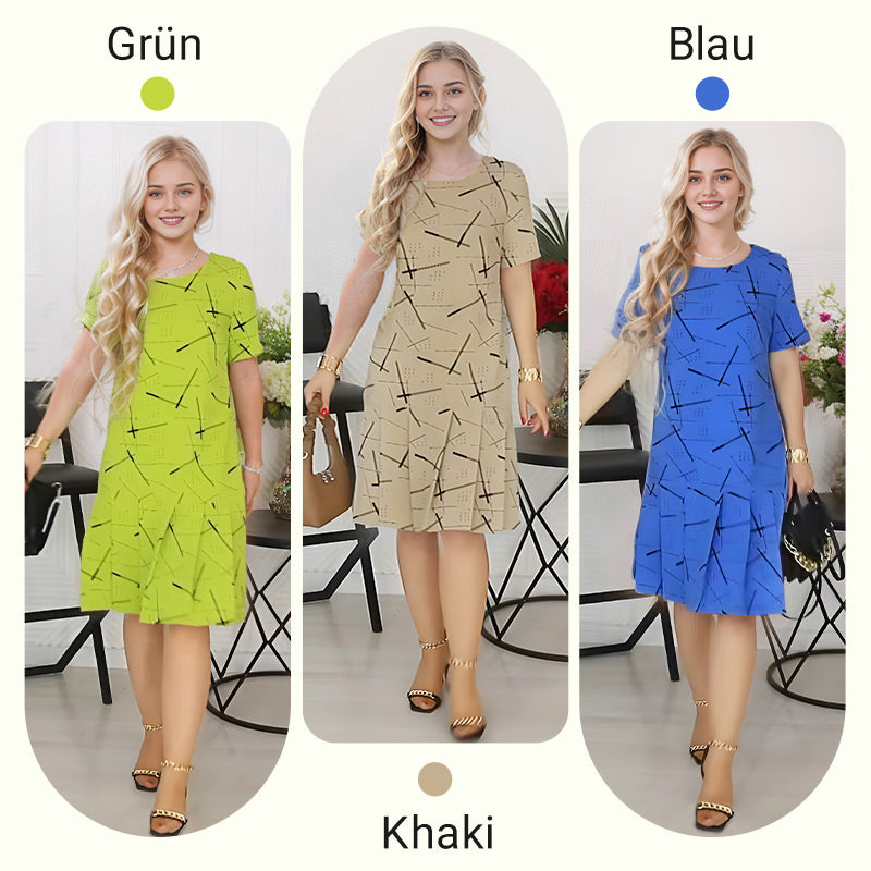 🔥Heißer Verkauf in🌈Trendiges bedrucktes Kleid mit kurzen Ärmeln und Plissee für Frauen! 🔥