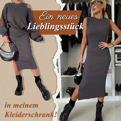 💖2025 Neue Mode – 50 % Rabatt🍂Damen-Set mit Sweatshirt mit schrägen Schultern und ärmellosem Kleid